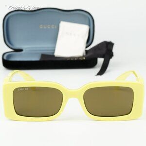 BRAND NEW Gucci GG1325S 007 Acid Yellow Brown Rectangle Unisex Sunglasses